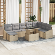 vidaXL 9-delat trädgårdsoff-set med kuddar beige poly rattan