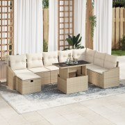vidaXL 9-delat trädgårdsoff-set med kuddar beige poly rattan