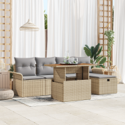 vidaXL 6-delat trädgårdsoffaset med kuddar Beige Poly rotting