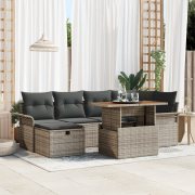 vidaXL 7-delars trädgårdsofaset med kuddar grå poly rattan