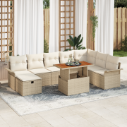 vidaXL 9-delars trädgårdsoffan med kuddar Beige Poly-rotting