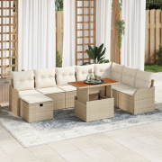 vidaXL 9-delat Trädgårdsoff Set med Kuddar Beige Poly Rattan, vidaXL 2...