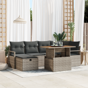 vidaXL 7 Delar Trädgårdsoffset med Kuddar Grå Poly Rattan, vidaXL 2-Si...