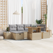 vidaXL 7 Bitars Trädgårdsoffaset med kuddar Beige Poly Rattan