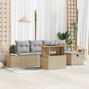 vidaXL 6-delat trädgårdsoffset med kuddar beige polyrotting