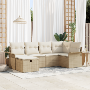 vidaXL 6-delars trädgårdsoffset med kuddar beige polyrotting