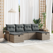 vidaXL 6-delat trädgårdsoffset med kuddar Grå Poly Rattan, vidaXL 2-si...