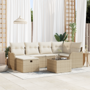 vidaXL 7-delat trädgårdsoffset med kuddar Beige Poly Rattan
