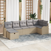 vidaXL 7-delad trädgårdsoffasett med kuddar beige poly rotting