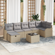 vidaXL 8-delars trädgårdsoffaset med kuddar beige poly rotting