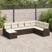 vidaXL 8-delad Trädgårdsoffasett med Kuddar Brun Poly Rattan, vidaXL 2...