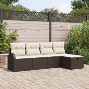 vidaXL 5-delade trädgårdsoffaset med kuddar brun poly rattan, vidaXL 2...