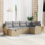 vidaXL 6-delad Trädgårdsoffset med Kuddar Beige Poly Rattan