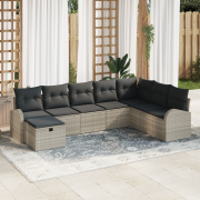 vidaXL 8-delars trädgårdsofa set med kuddar Ljusgrå Poly Rotting