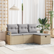 vidaXL 4-delad trädgårdsoffasett med kuddar beige konstrotting