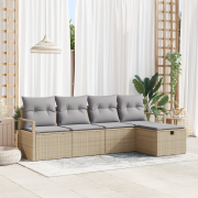 vidaXL 5-delad trädgårdsoff-set med kuddar beige konstrotting