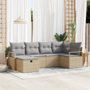 vidaXL 6-delars trädgårdsoffakombination med kuddar beige poly rotting...
