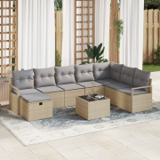 vidaXL 9-delad trädgårdsoffaset med kuddar beige poly rotting, vidaXL ...