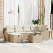 vidaXL 7-delars trädgårdssoffasett med kuddar beige poly rotting