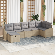 vidaXL 7-delat trädgårdsoffaset med kuddar Beige Poly Rotting