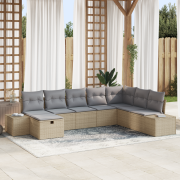 vidaXL 8-delat Trädgårdssoffa Set med Dynor Beige Poly Rattan