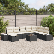 vidaXL 9 Delar Trädgårdsssofa Set med Kuddar Svart Poly Rattan