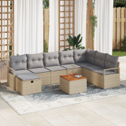 vidaXL 9 delars trädgårdsoffasats med kuddar beige poly rattan