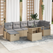 vidaXL 8-delars trädgårdsoff set med kuddar beige poly rotting