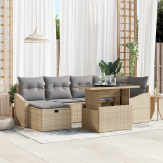 vidaXL 7-delat Trädgårdsoffas med kuddar Beige Rattan