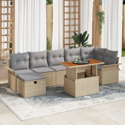 vidaXL 8-delad trädgårdsoffset med kuddar beige poly rattan