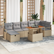 vidaXL 8-delars trädgårdsoffuppsättning med kuddar Beige Poly Rotting