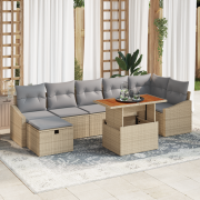 vidaXL 8-delars trädgårdsoffaset med kuddar Beige Poly Rattan