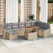 vidaXL 9-delad trädgårdsoffa med kuddar Beige Poly Rotten