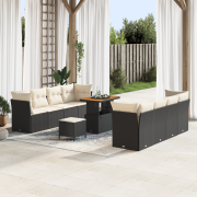vidaXL 11 delar trädgårdsofa set med kuddar svart poly rattan akacia