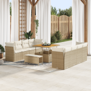 vidaXL 11-delars trädgårdsoffaset med kuddar beige polyrotting akacia