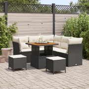 vidaXL 8-delat trädgårdsofaset med kuddar svart poly rattan akacia