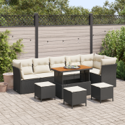 vidaXL 10-delars trädgårdsoffset med kuddar svart poly rattan acacia