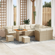 vidaXL 12-delade Trädgårdsoff Set med Kuddar Beige Poly Rottning Akaci...