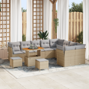 vidaXL 12-delat trädgårdsoffas med kuddar, beige poly rattan akacia
