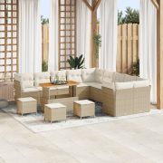 vidaXL 14 Delars Trädgårdsoffset med Kuddar Beige Poly Rattan Akacia