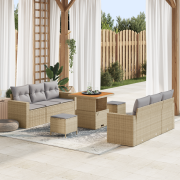 vidaXL 9-delars Trädgårdsoffaset med Kuddar Beige Poly Rattan Akacia