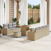 vidaXL 10-delat trädgårdsoffset med kuddar beige polyrotting akacia