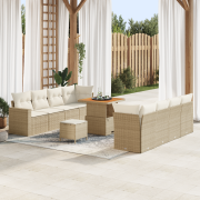 vidaXL 11-delat trädgårdsoffasett med kuddar beige poly rattan akacia