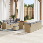 vidaXL 11-delars trädgårdsoffaset med kuddar beige poly rattan akacia