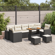 vidaXL 10 Delars Trädgårdssoffset med Kuddar Svart Poly Rattan Akacia