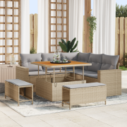 vidaXL 8-delat trädgårdsoffasett med kuddar beige poly rotting akacia