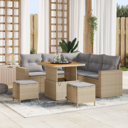 vidaXL 8-delat trädgårdsoffapset med kuddar beige poly rattan akacie