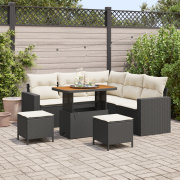vidaXL 8-delars trädgårdsofa-set med kuddar svart poly rattan akacia