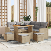 vidaXL 9-delad trädgårdsoffgrupp med kuddar beige poly rattan akacia