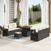 vidaXL 9 Delars Trädgårdsofa Set med Kuddar Svart Poly Rattan Akacia